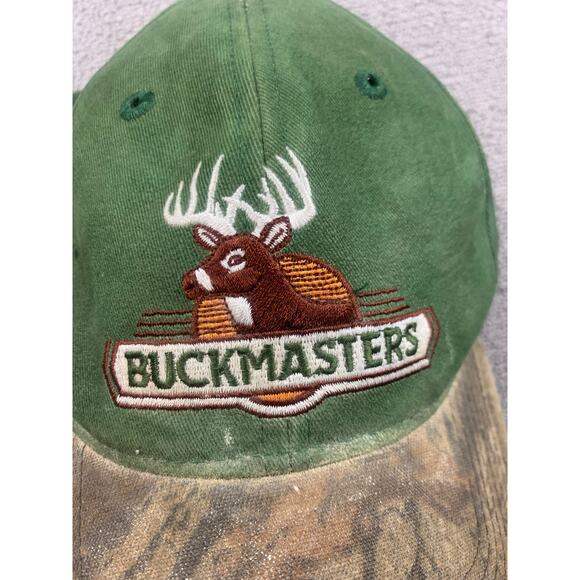 Vintage Buckmasters One Size Green Camo Hunting Deer Hat Adjustable Cap - Picture 4 of 7
